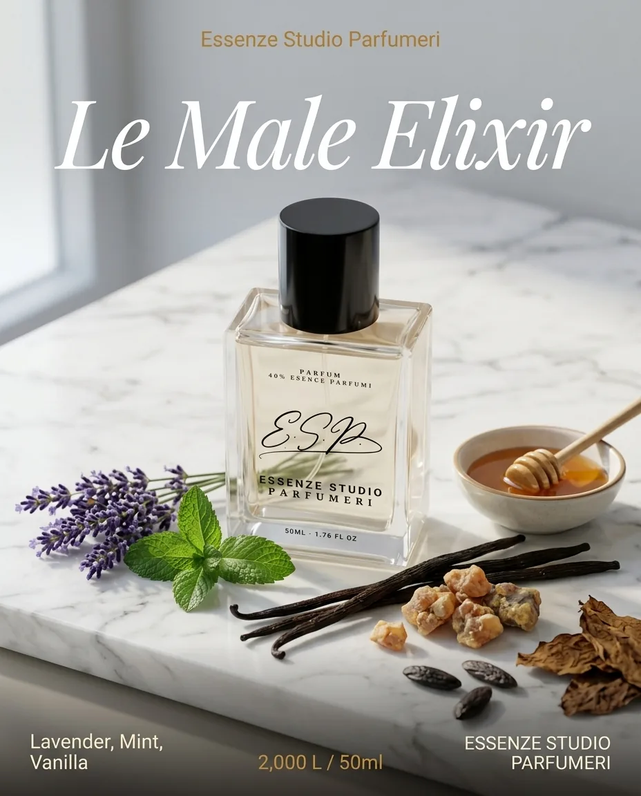 LE MALE ELIXIR — frymëzuar nga JEAN PAUL GAULTIER · parfum për meshkuj Essenze Studio